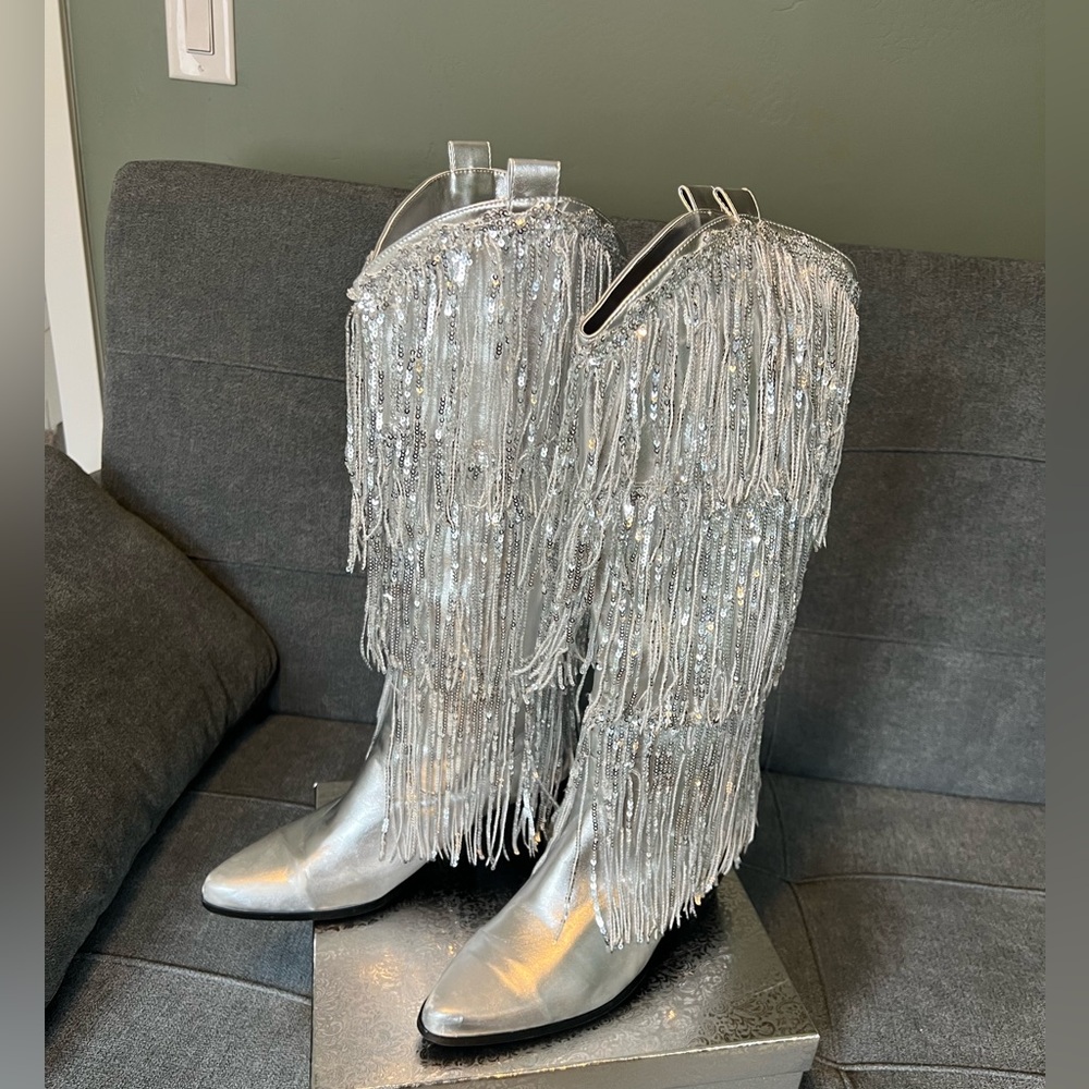 Silver Fringe Western Cowboy Boots